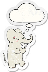 cartoon elephant and thought bubble as a distressed worn sticker