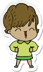 sticker of a cartoon laughing woman