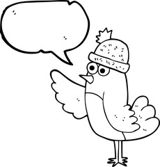 speech bubble cartoon bird wearing hat