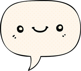 cartoon cute happy face and speech bubble in comic book style