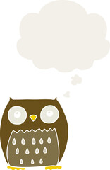 cartoon owl and thought bubble in retro style