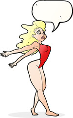 cartoon sexy woman in swimsuit with speech bubble