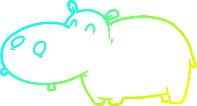 cold gradient line drawing cartoon hippo