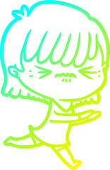 cold gradient line drawing annoyed cartoon girl