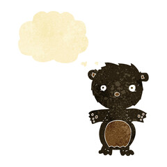 cartoon happy little black bear with thought bubble