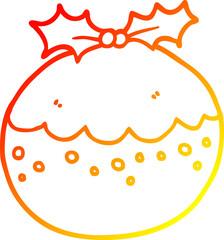 warm gradient line drawing cartoon christmas pudding