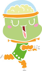 happy flat color style cartoon robot running