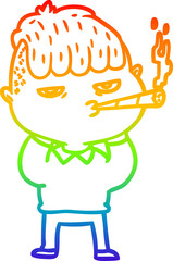 rainbow gradient line drawing cartoon man smoking