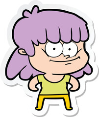 sticker of a cartoon smiling woman