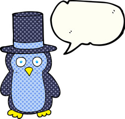 comic book speech bubble cartoon penguin wearing hat