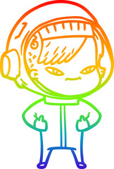 rainbow gradient line drawing cartoon astronaut woman