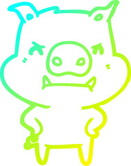 cold gradient line drawing angry cartoon pig