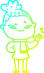 cold gradient line drawing cartoon woman