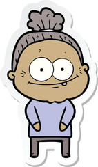 Fototapeta premium sticker of a cartoon happy old woman