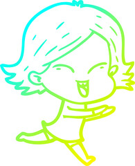 cold gradient line drawing happy cartoon girl