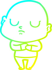 cold gradient line drawing cartoon bald man