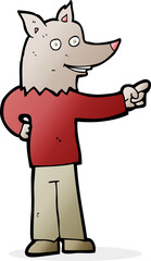 cartoon wolf man pointing