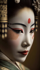 A Close-up of a Geisha's Face in Japan, Captivating Beauty, tradition, elegance and mystique ai generative