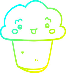 cold gradient line drawing cartoon cupcake with face