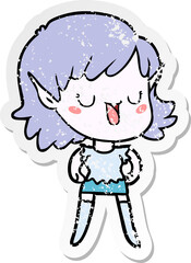 distressed sticker of a cartoon elf girl