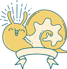 banner with tattoo style happy snail