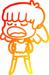 warm gradient line drawing cartoon woman talking loudly