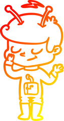 warm gradient line drawing friendly cartoon spaceman