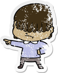 distressed sticker of a cartoon boy with untidy hair
