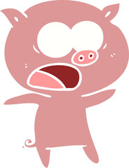 flat color style cartoon pig shouting