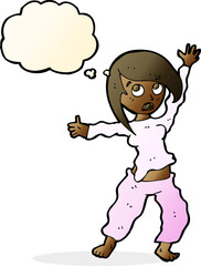 cartoon frightened woman with thought bubble