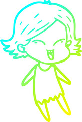 cold gradient line drawing happy cartoon girl