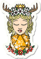 elf druid character with nautral twenty dice roll grunge sticker