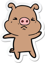 sticker of a cartoon angry pig