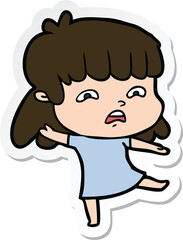 sticker of a cartoon worried woman