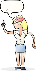 cartoon woman with clever idea with speech bubble