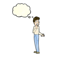 cartoon worried man with thought bubble