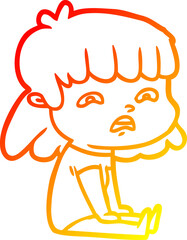 warm gradient line drawing cartoon worried woman