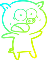cold gradient line drawing cartoon pig shouting