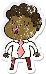 distressed sticker of a cartoon man singing