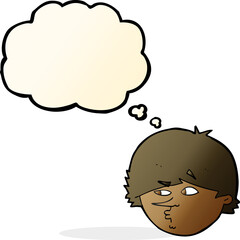 cartoon suspicious man with thought bubble