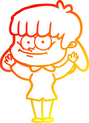 warm gradient line drawing cartoon smiling woman