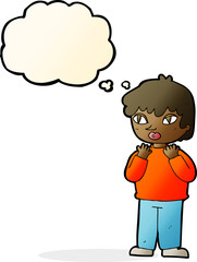 cartoon worried person with thought bubble