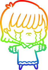 rainbow gradient line drawing cartoon woman crying