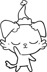 cute line drawing of a dog wearing santa hat