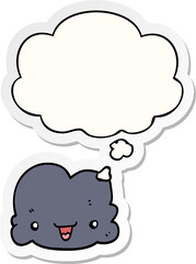 cartoon tiny happy cloud and thought bubble as a printed sticker