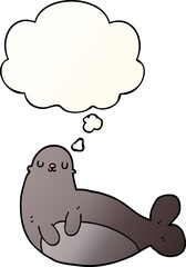cartoon seal and thought bubble in smooth gradient style