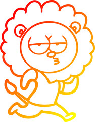 warm gradient line drawing cartoon running lion