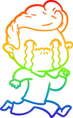 rainbow gradient line drawing cartoon man crying