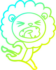 cold gradient line drawing cartoon running lion