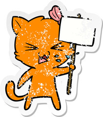 distressed sticker of a cartoon cat